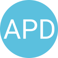 An enlarged copy of this website's favicon: a circle containing the author's initials (APD) on a light blue background (hex code #31b0d5)